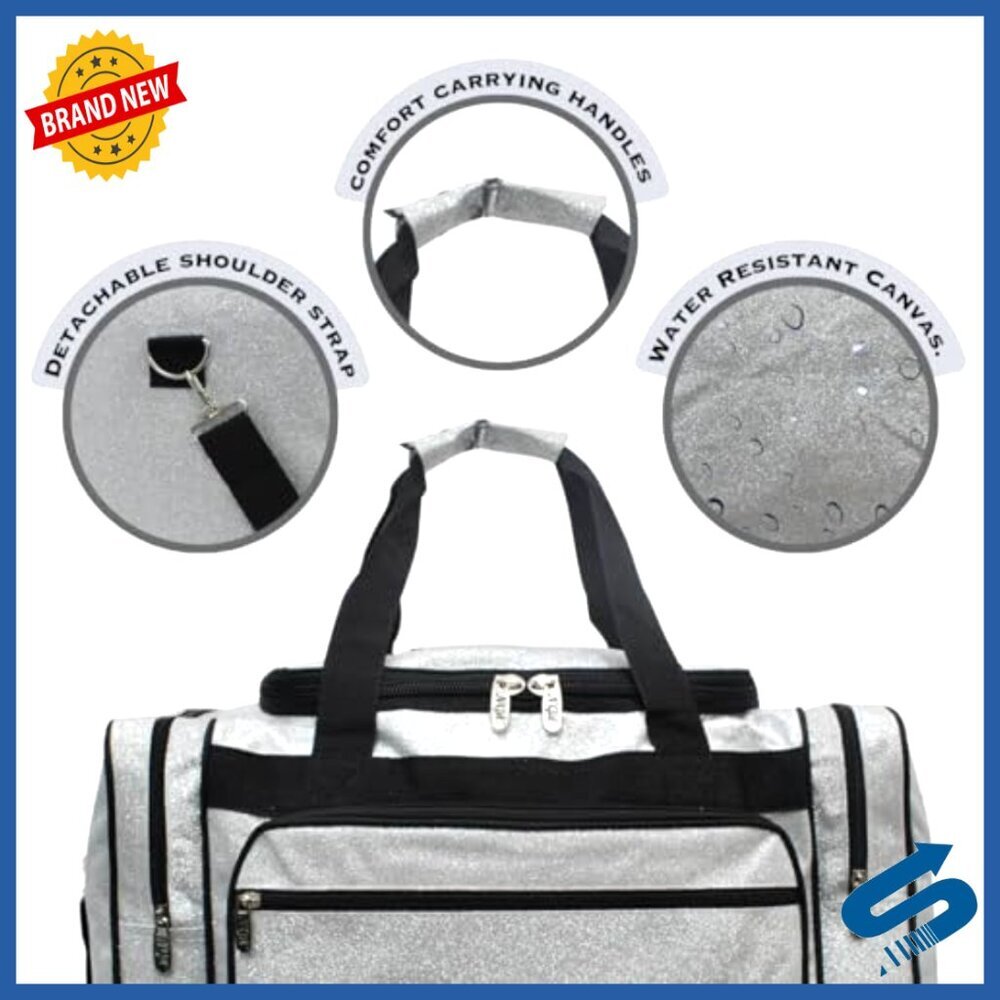 Glitter Canvas Weekender Overnight Travel Duffle Bag Adjustable Strap - Picture 5 of 6